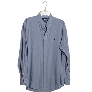 Ralph Lauren Men's Blue And White Check Long Sleeve Shirt. Size L